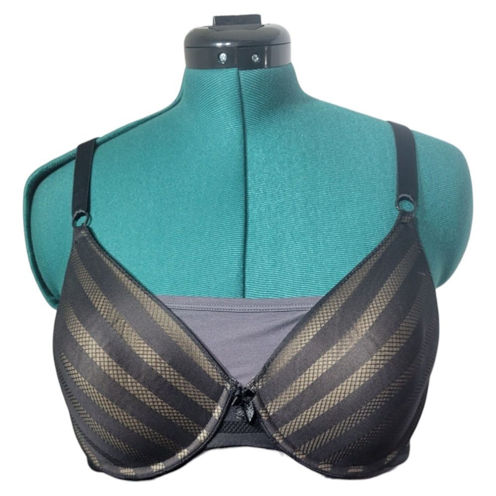Maidenform Bra 36DD Black Nylon Striped Mesh Underwire Classic‎ Chic Support